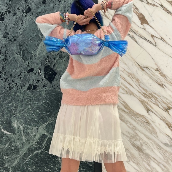 Handmade Blue Oil-slick Clear Vinyl Candy Crossbody - Picture 2 of 7